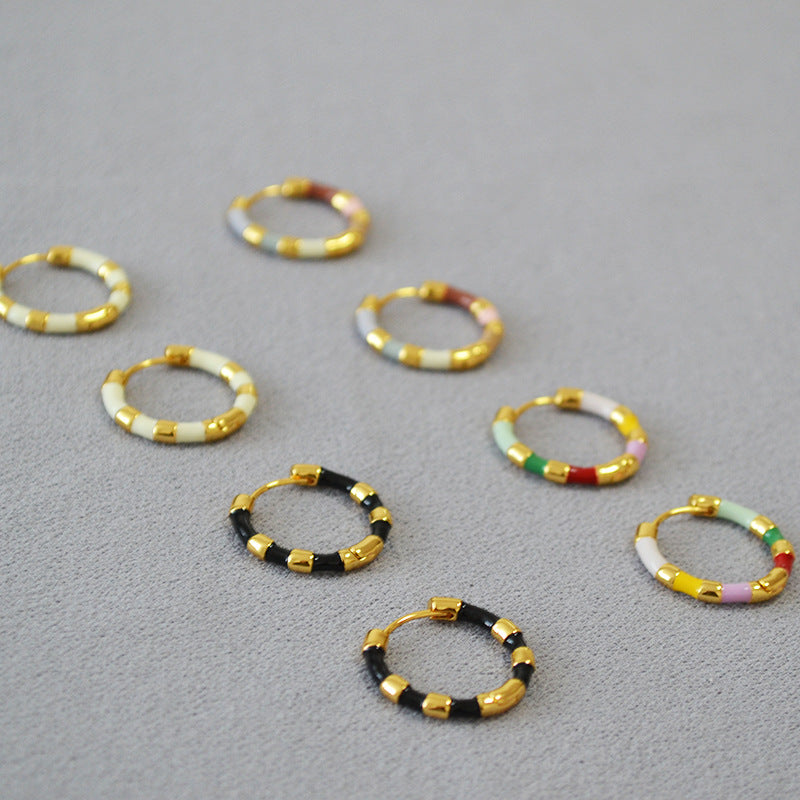 Simple Colourful Gold Plated Enamel Hoop Earrings