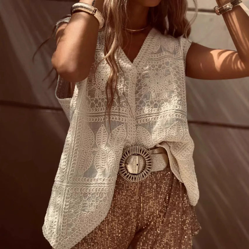Elegant V-Neck Embroidered Vest Top