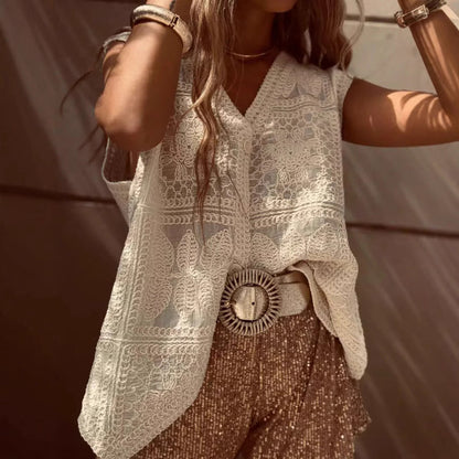 Elegant V-Neck Embroidered Vest Top