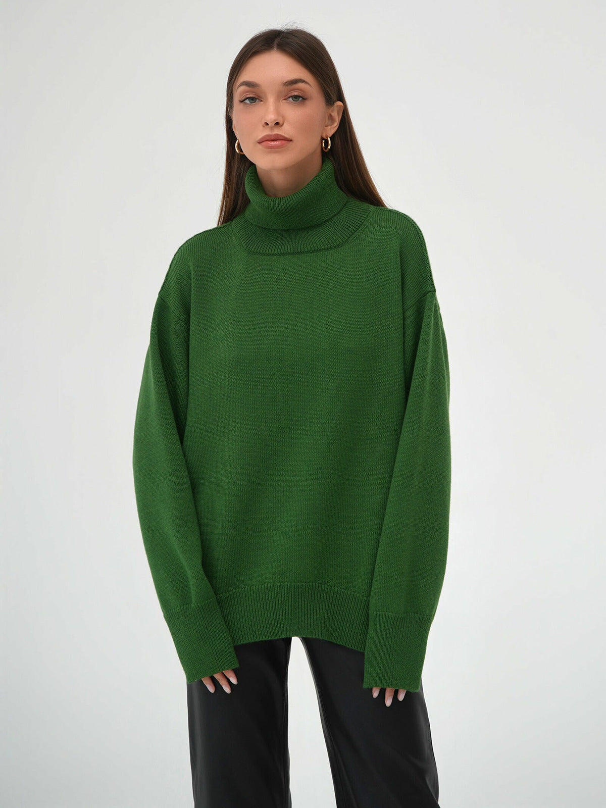 High Collar Loose Solid Color Sweater