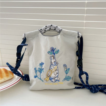 Mini Embrodered Nylon Shopping Shoulder Bag