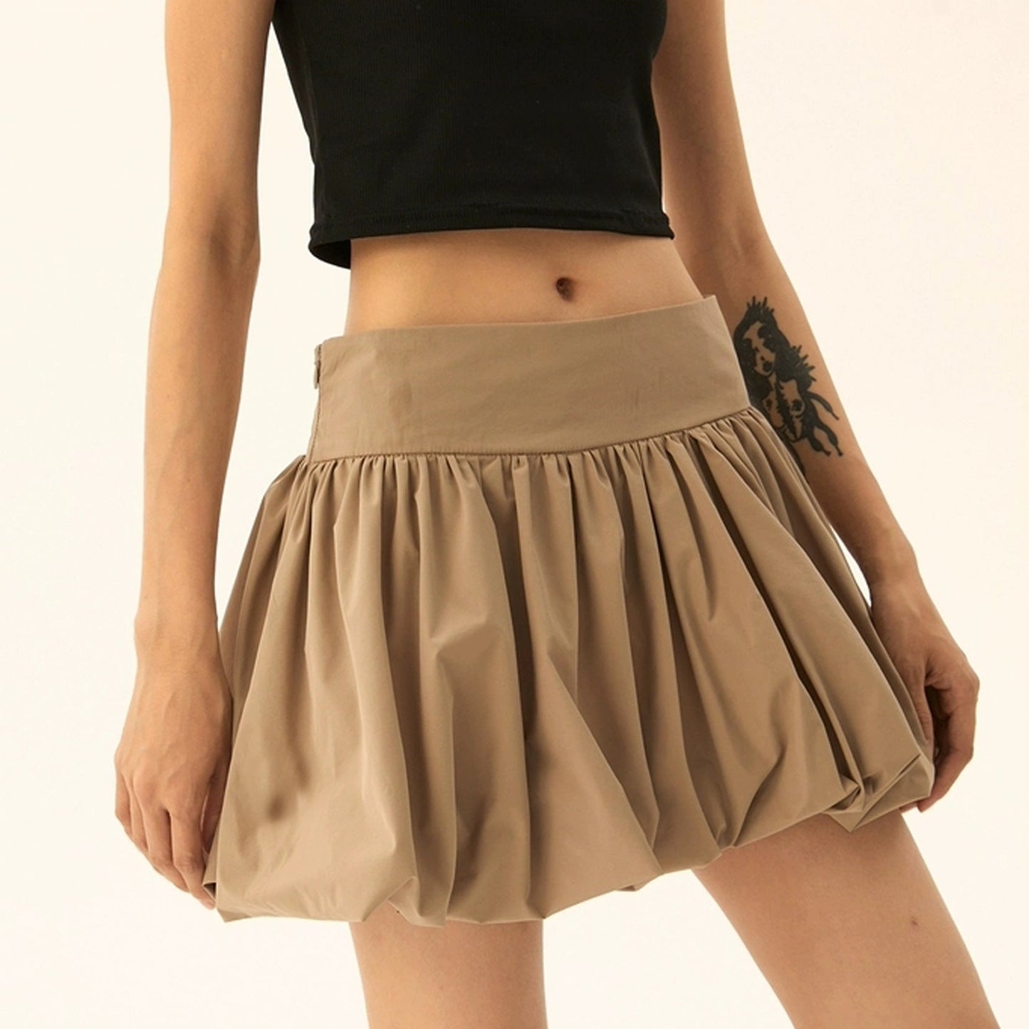 Sweet Solid Color Hem Puff Mini Skirts