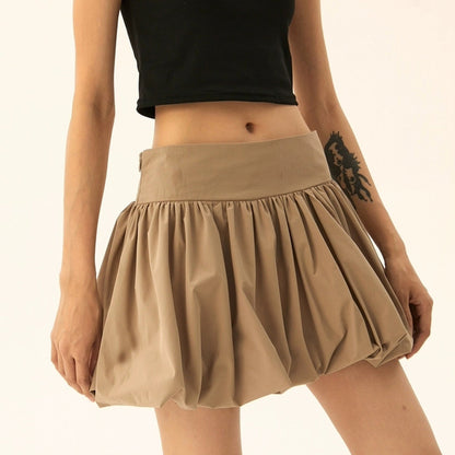 Sweet Solid Color Hem Puff Mini Skirts