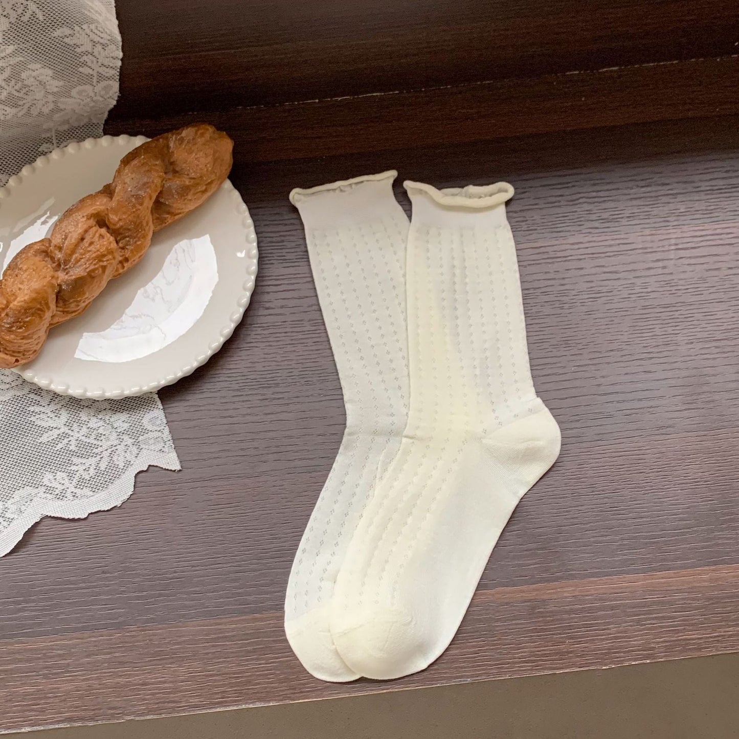 Hollow Mesh Summer Thin Striped Cotton Socks