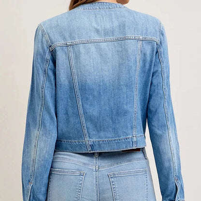 Vintage Crew Neck Denim Cropped Jacket
