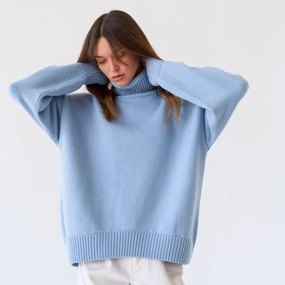 High Collar Loose Solid Color Sweater