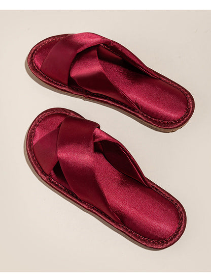 Solid Color Crossed Satin Slide Slippers