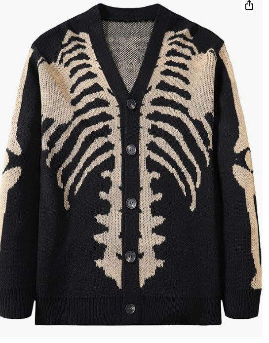 Halloween Skull Jacquard Knit Cardigan