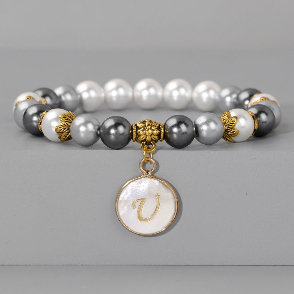 Letter Shell Pendant Pearl Beaded Bracelets
