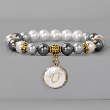 Letter Shell Pendant Pearl Beaded Bracelets