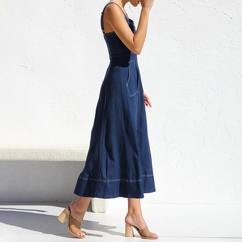 Casual Sleeveless Distressed Denim Maxi Dress