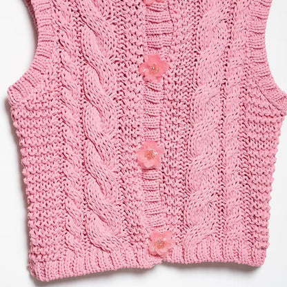 Round Neck Button Down Sleeveless Knit Top