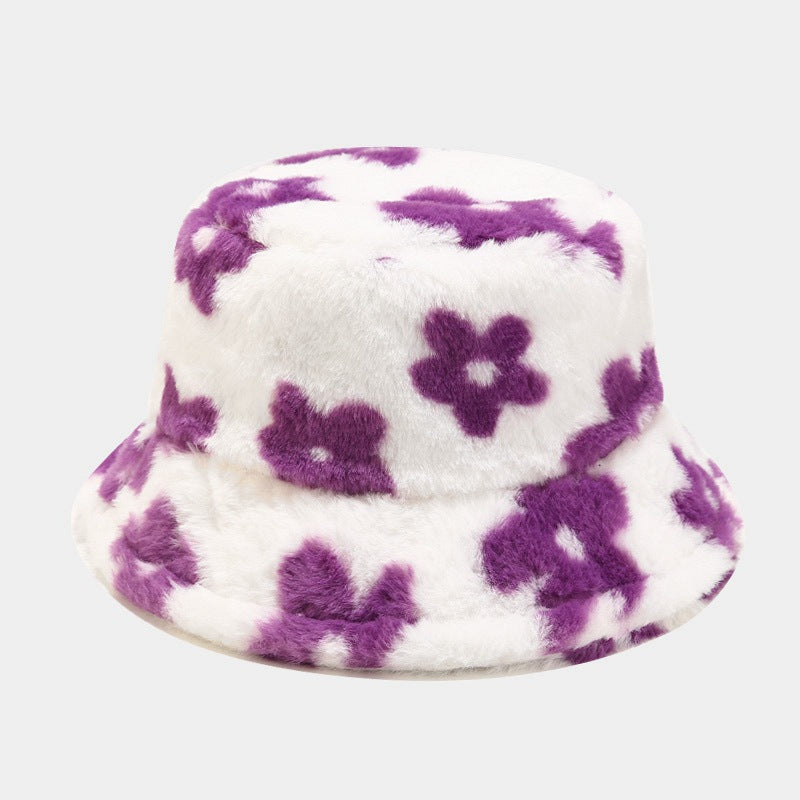 Floral Plattern Plush Winter Bucket Hats