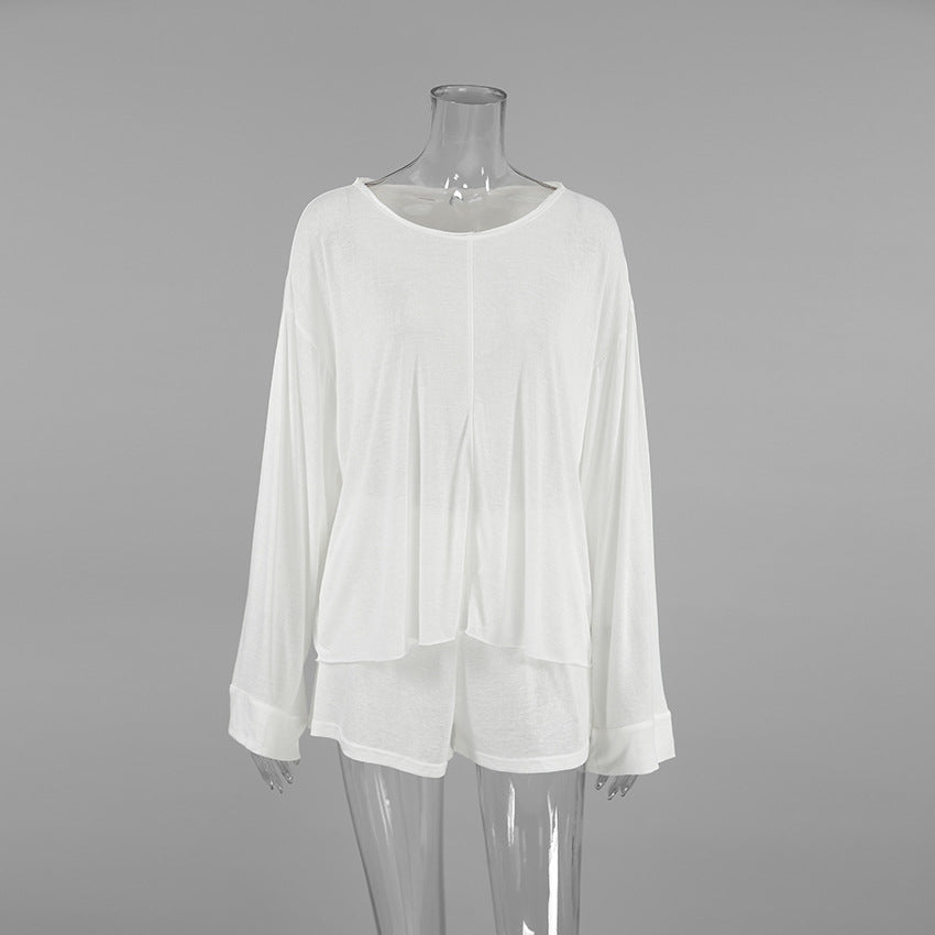 Loose Solid Color Casual Sleepwear Sets