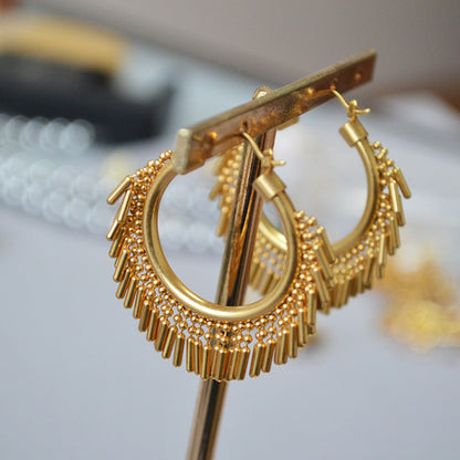 Gold Plated Exaggerated Tassel Hoop Earrings
