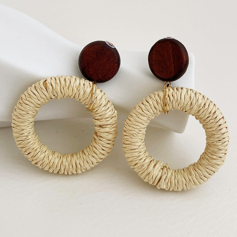 Vintage Elegant Wooden Rattan Earrings