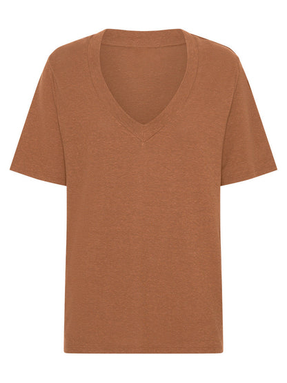 Solid Color Deep V-Neck Loose T-Shirt