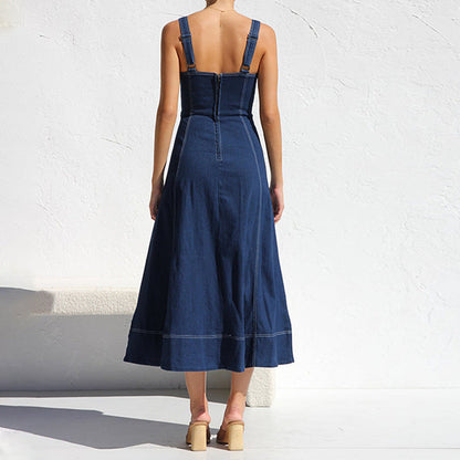 Casual Sleeveless Distressed Denim Maxi Dress