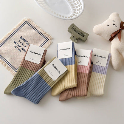 Striped Color Block Simple Ribbed Socks