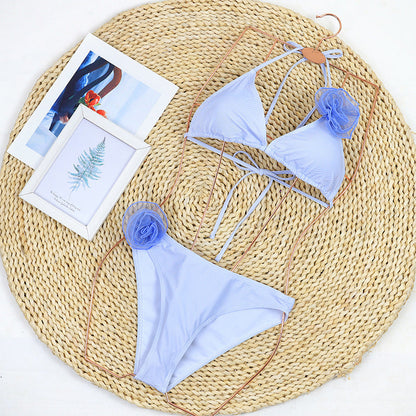 3D Floral Halter Triangle Bikini Swimwear