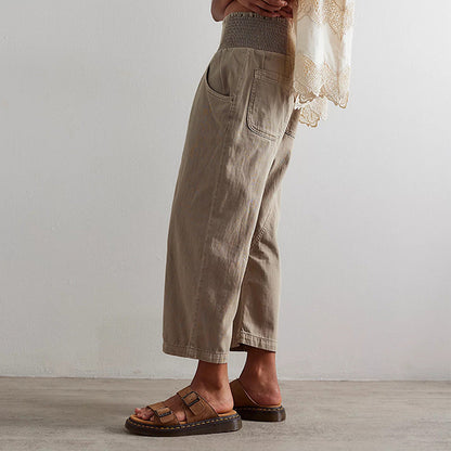 Casual Washed Distressed Straight Cropped Pants