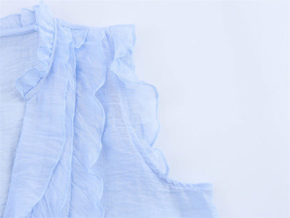 Fashion Solid Color Sleeveless Ruffl Layer Blouse
