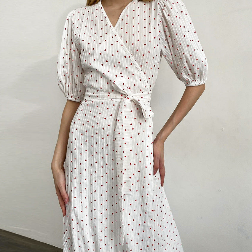 Bubble Sleeve Waist Tie Homewear Dress