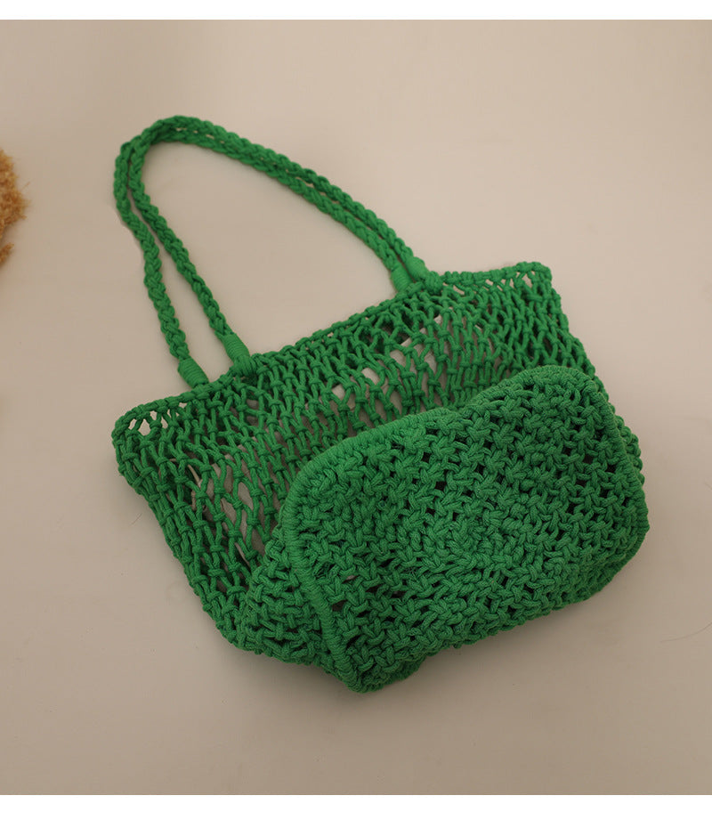 Simple Solid Color Casual Woven Shoulder Bag