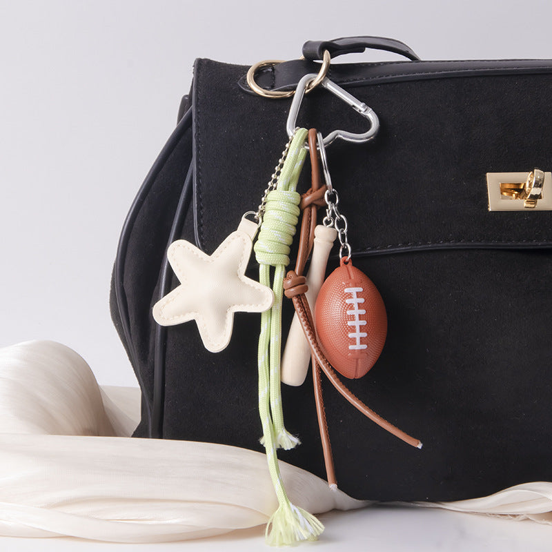 Simple Leather Star Baseball Keychain Bag Charm
