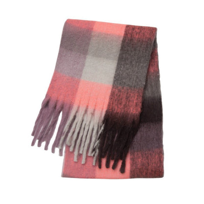 Contrast Color Plaid Tassel Scarves