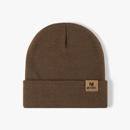 Simple Solid Color Tab Knit Beanie