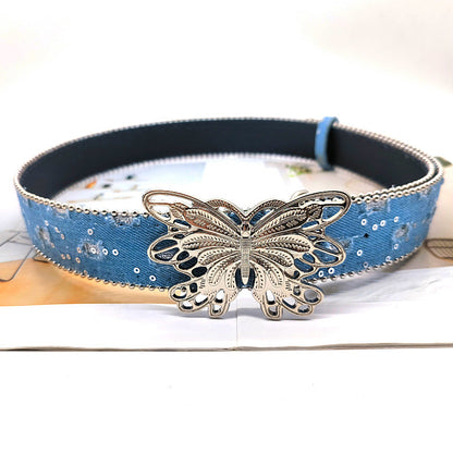 Butterfly Rhinestone Sequin Distressed Belt