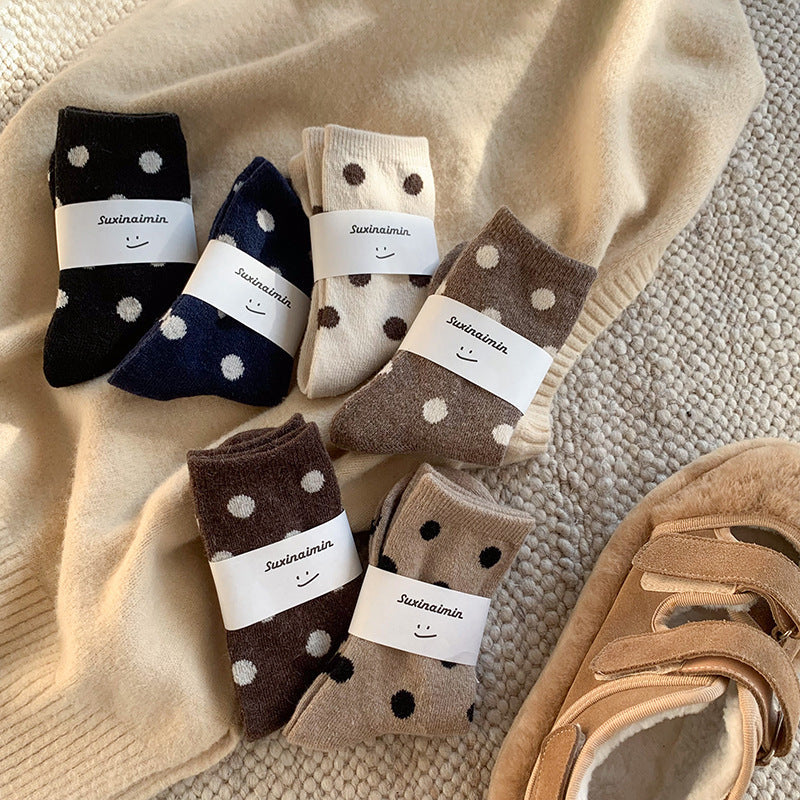 Color Block Thicken  Polka Dot Socks