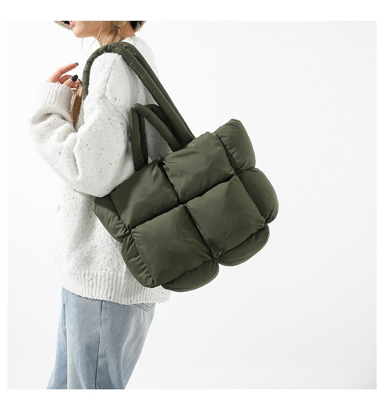 Simple Puffer Tote Bag Solid Color Soft Handbag