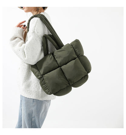 Simple Puffer Tote Bag Solid Color Soft Handbag