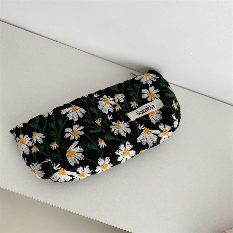 Embroidery Flower Simple Portable Make Up Bag
