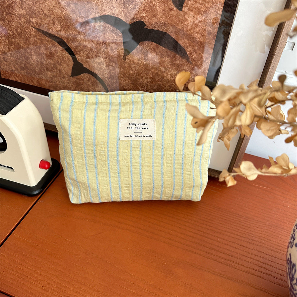 Striped Color Block Large Capacity Make Up Bag