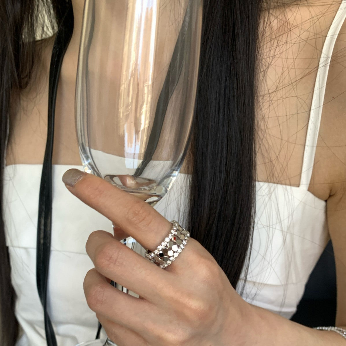 Trendy Rhinestone Wide Open Bangle Bracelet