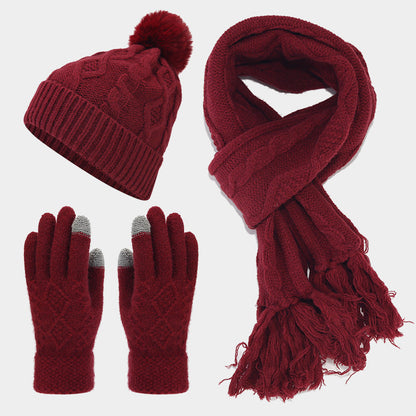 3PCS Solid Color Twist Tassel Hat & Scarf Sets