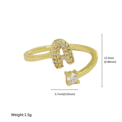 Letters A–Z Sparkling Zircon Adjustable Ring