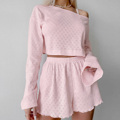 Love Jacquard Solid Color Sleepwear Sets