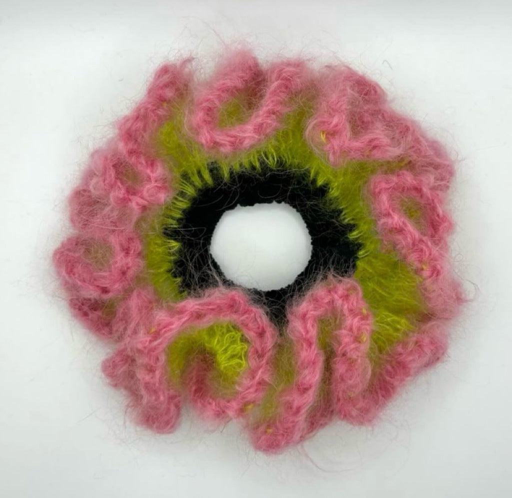 Fuzzy Color Block Handmade Ruffle Scrunchies