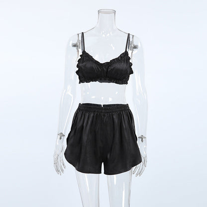 Flounce Solid Color Sexy Sleepwear Sets