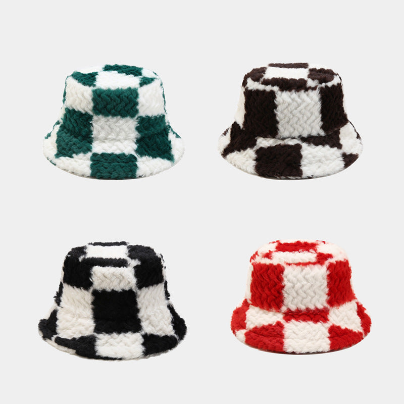 Checker Contrast Color Thicken Bucket Hats
