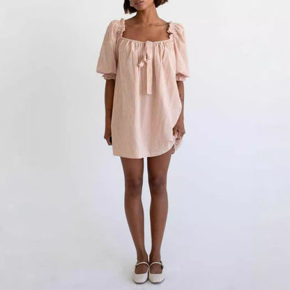 Vintage Off-Shoulder Puff Sleeve Babydoll Dress