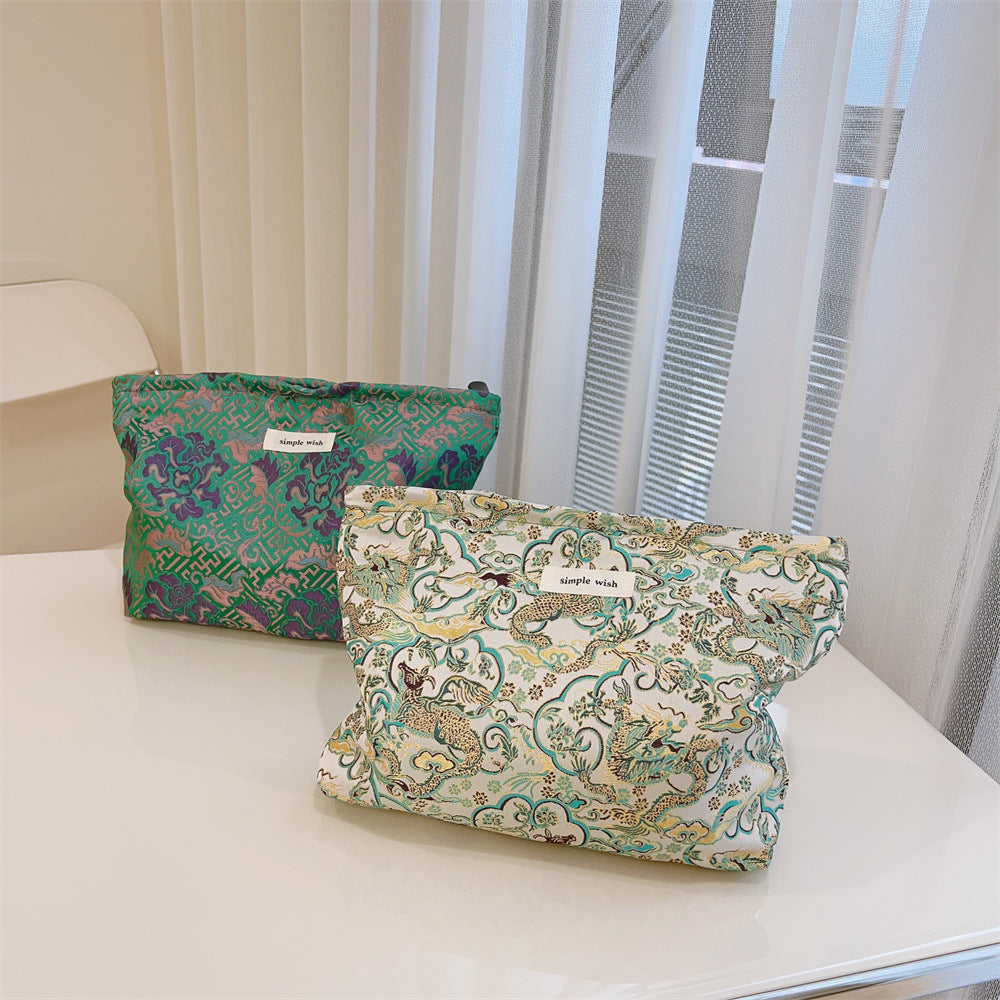 Elegant Jacquard Portable Zipper Cosmetic Bag