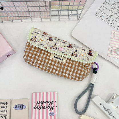Cartoon Print Splice Portable Makeup Pencil Pouch