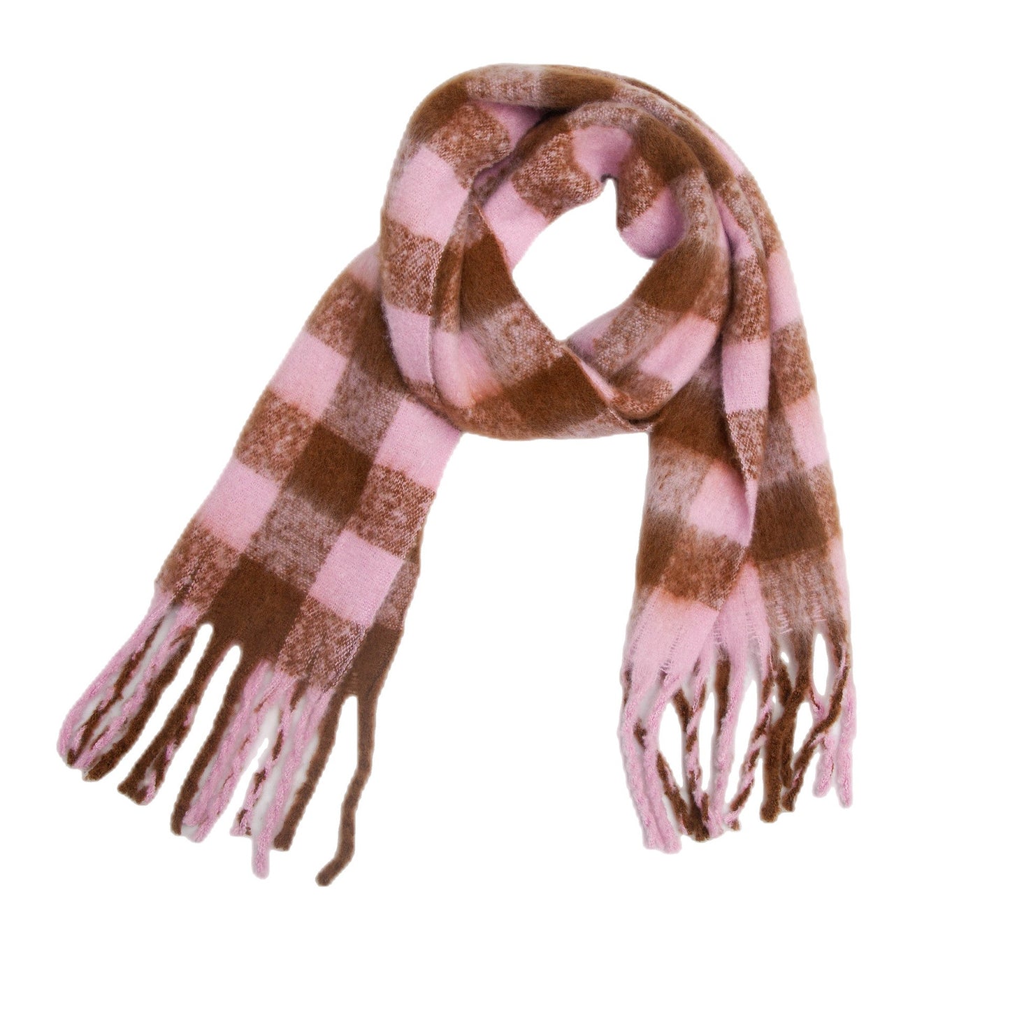 Plaid Contrast Color Tassel Scarves