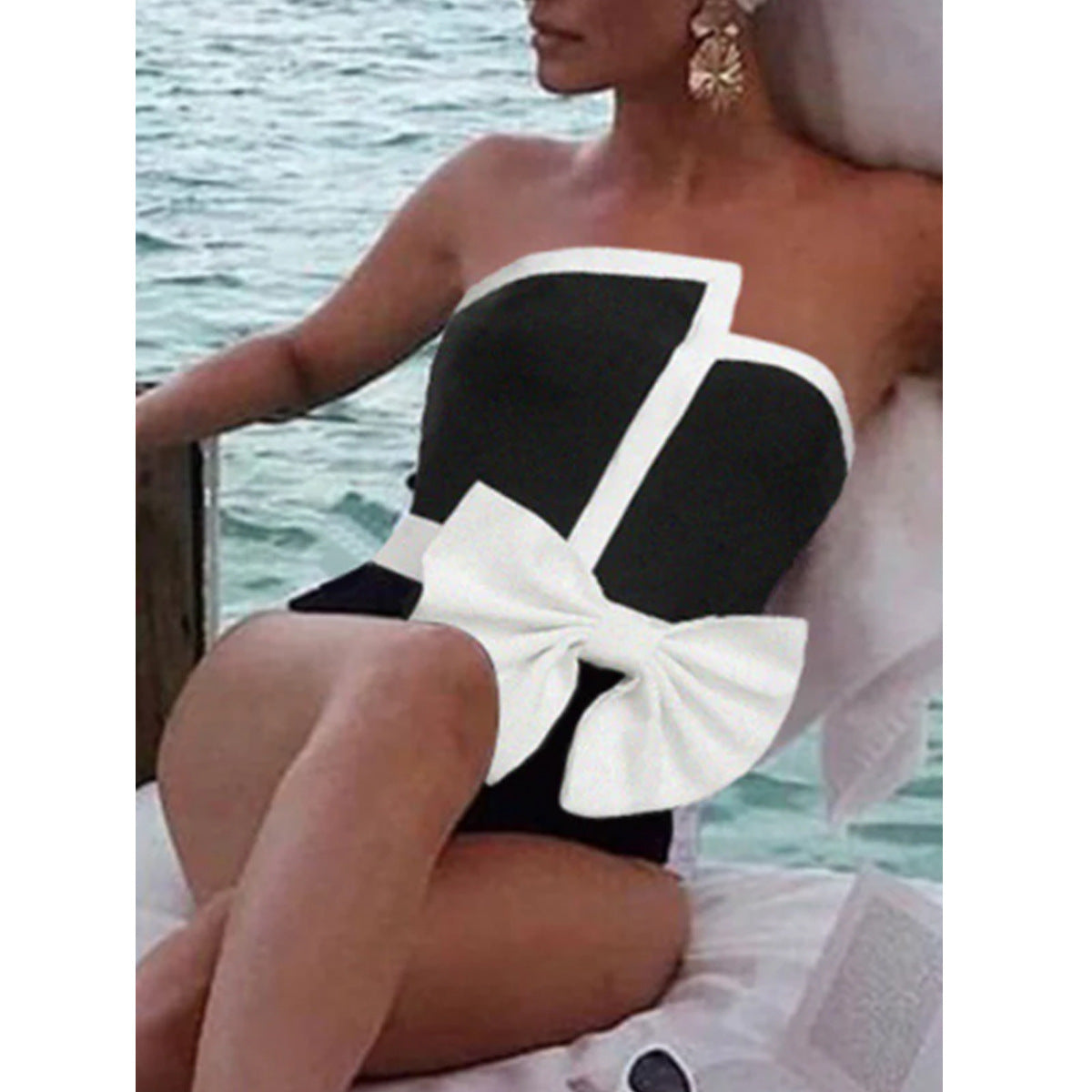 Color Block Bow Swimwear Skirt Cover