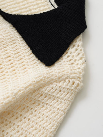 Color Block Bow Front Short Sleeves Knit Top